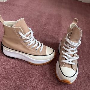 Vans Tan and White High-Top Sneakers
